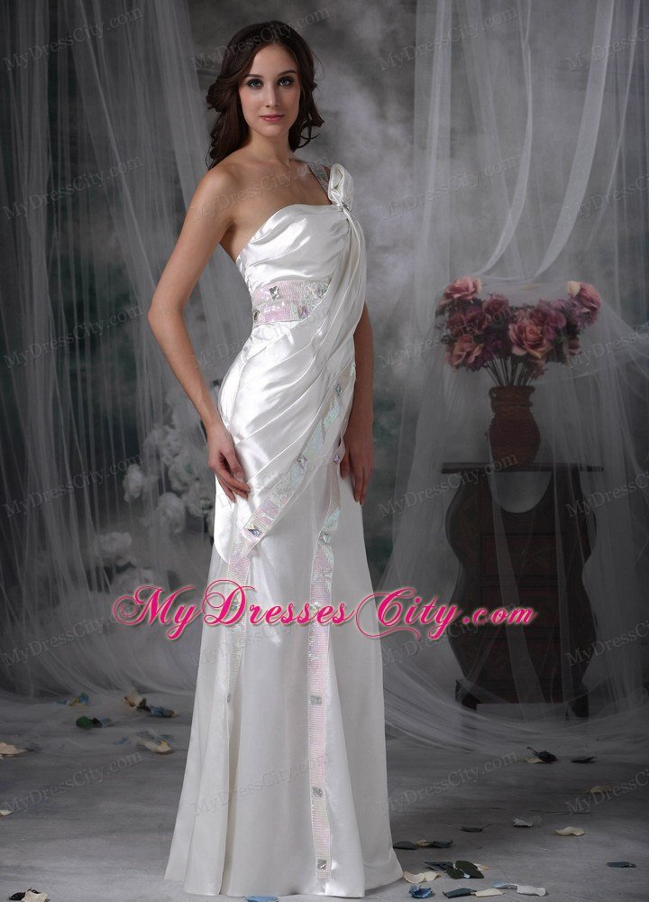 Single Shoulder Column Floor-length Beading and Sequins Wedding Dress