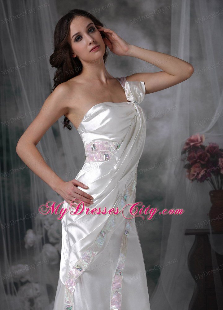 Single Shoulder Column Floor-length Beading and Sequins Wedding Dress