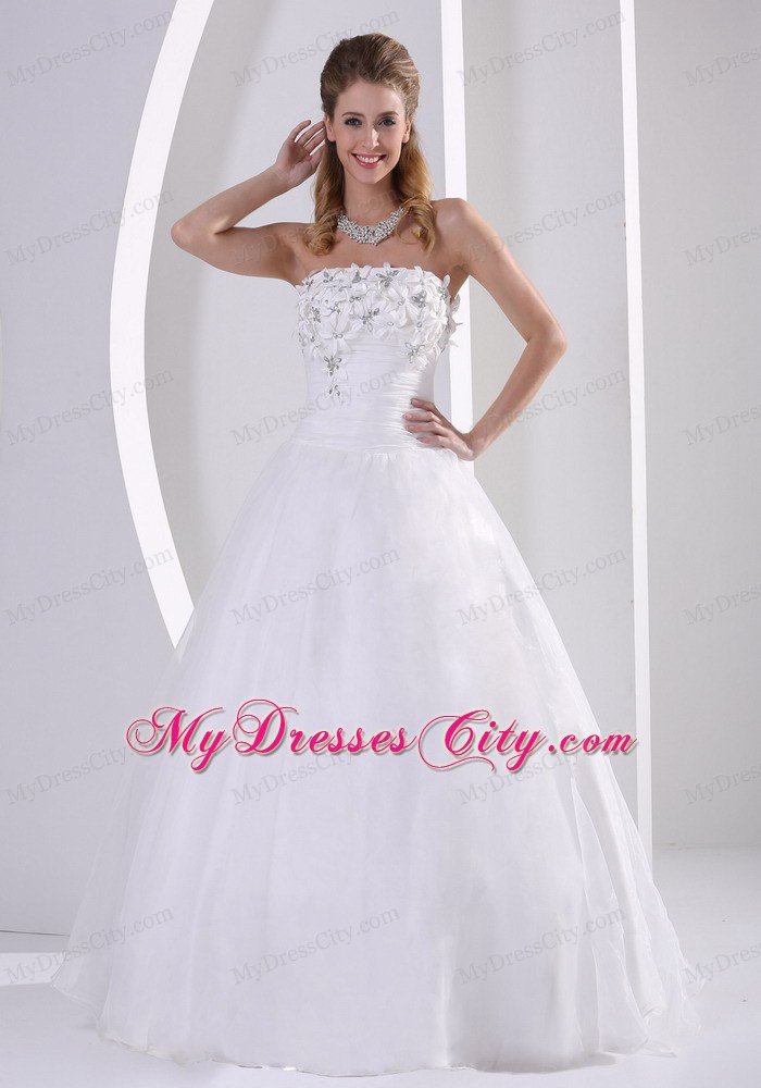 Organza A-line Appliques and Beading Wedding Dress With Zipper-up