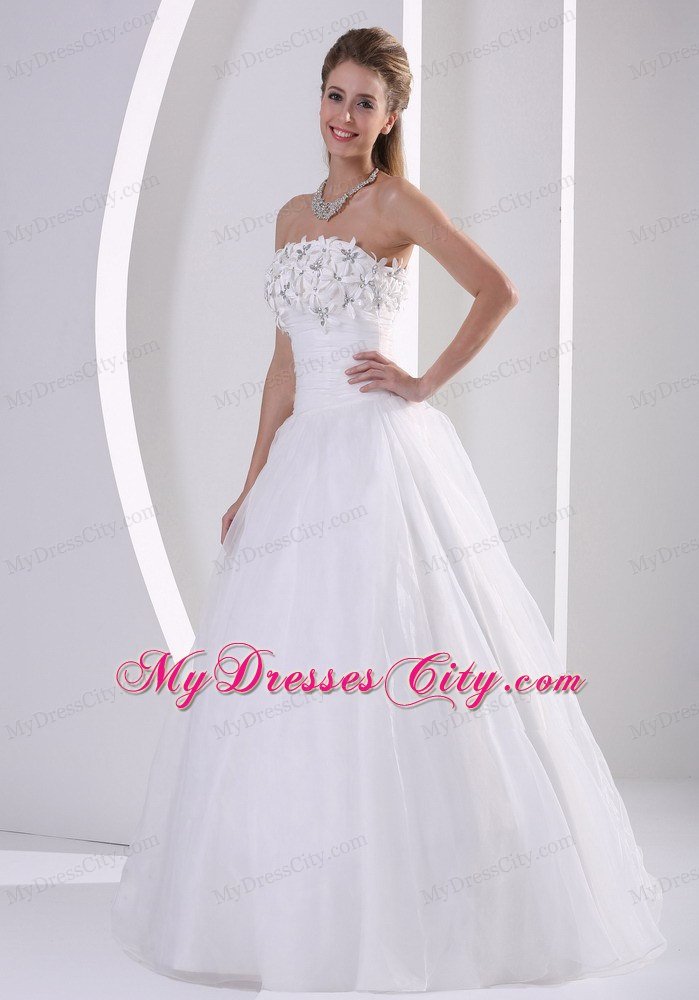 Organza A-line Appliques and Beading Wedding Dress With Zipper-up
