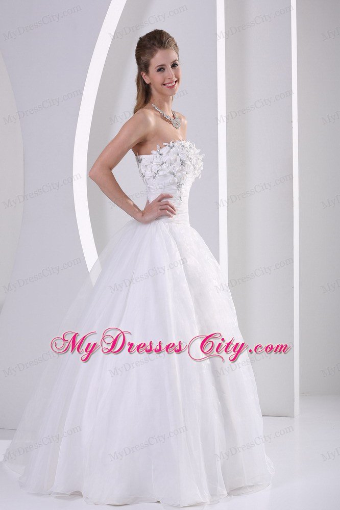 Organza A-line Appliques and Beading Wedding Dress With Zipper-up
