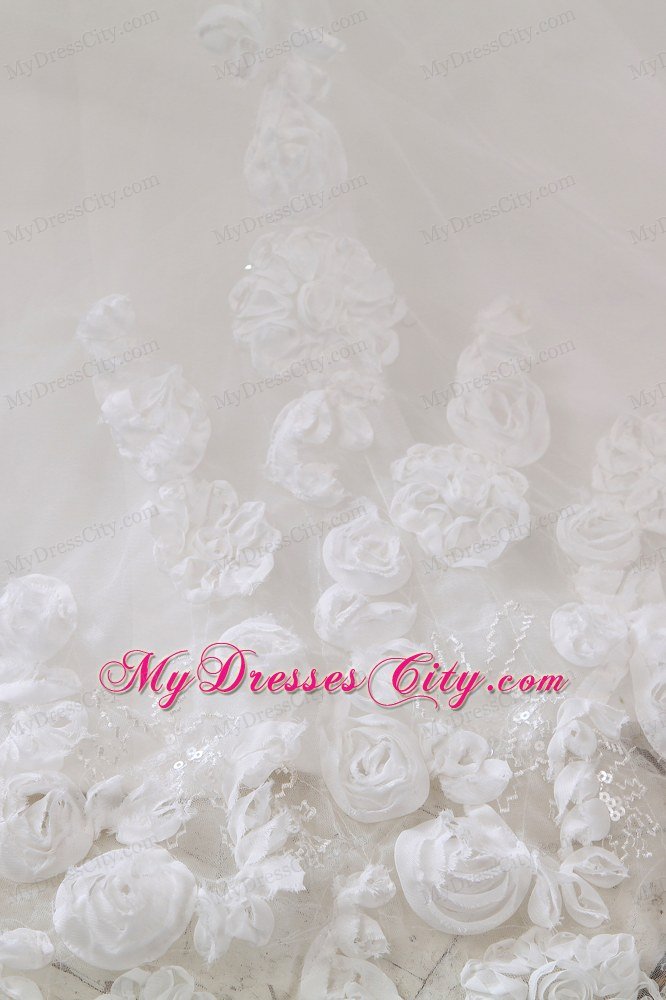 One Shoulder Beading Lace Flowers Wedding Gown with Court Train