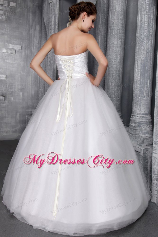 A-Line Princess Long Ruched Hand Made Flower Bridal Gown