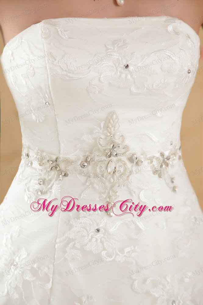 Lace Flower Rhinestone and Pearl Decorated Wedding Dresses