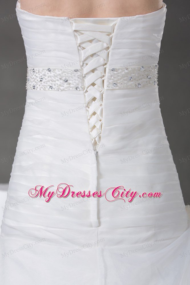 A-line Strapless Ruching Appliques Wedding Dress with Pick-ups