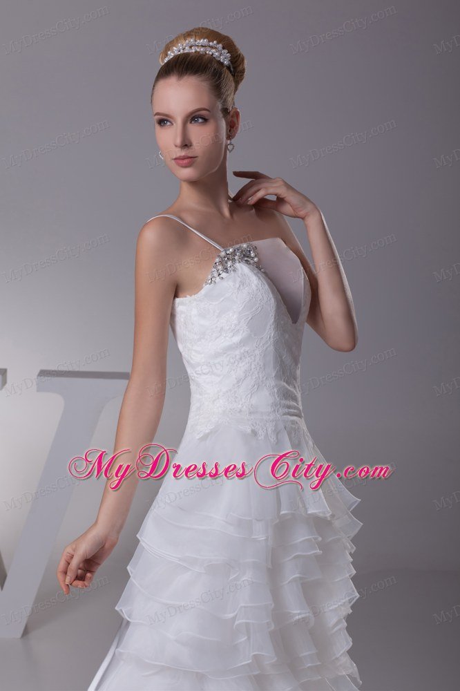 One Shoulder Column Long Wedding Gowns with Tiers