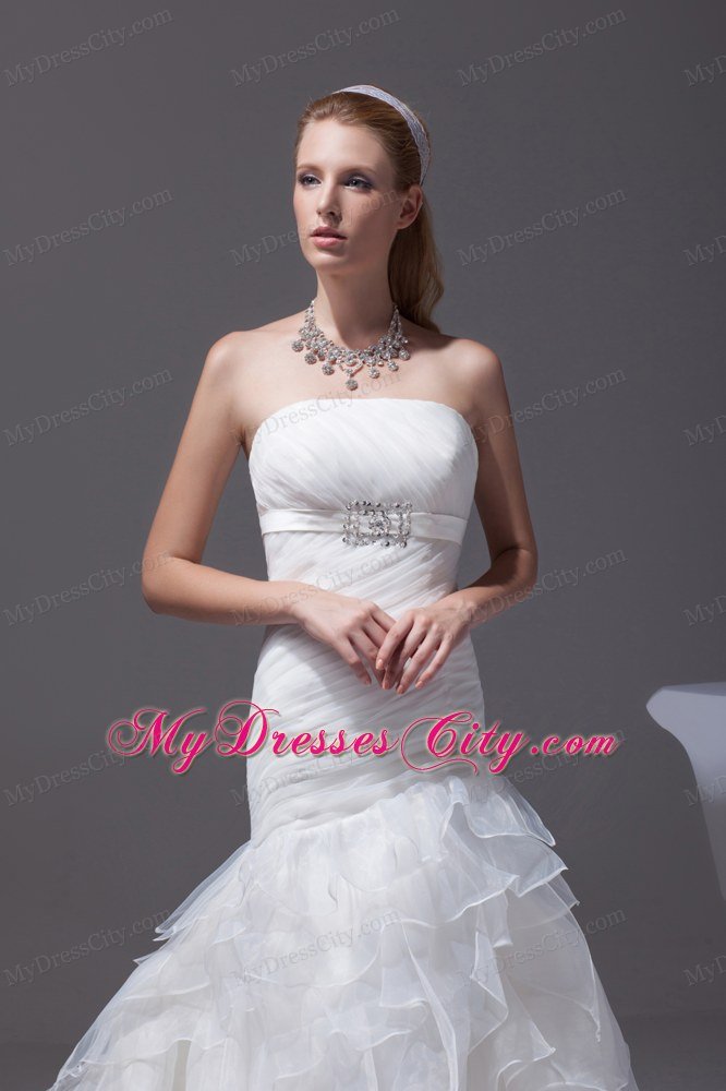 White Strapless A-line Wedding Dress with Ruffled Layers
