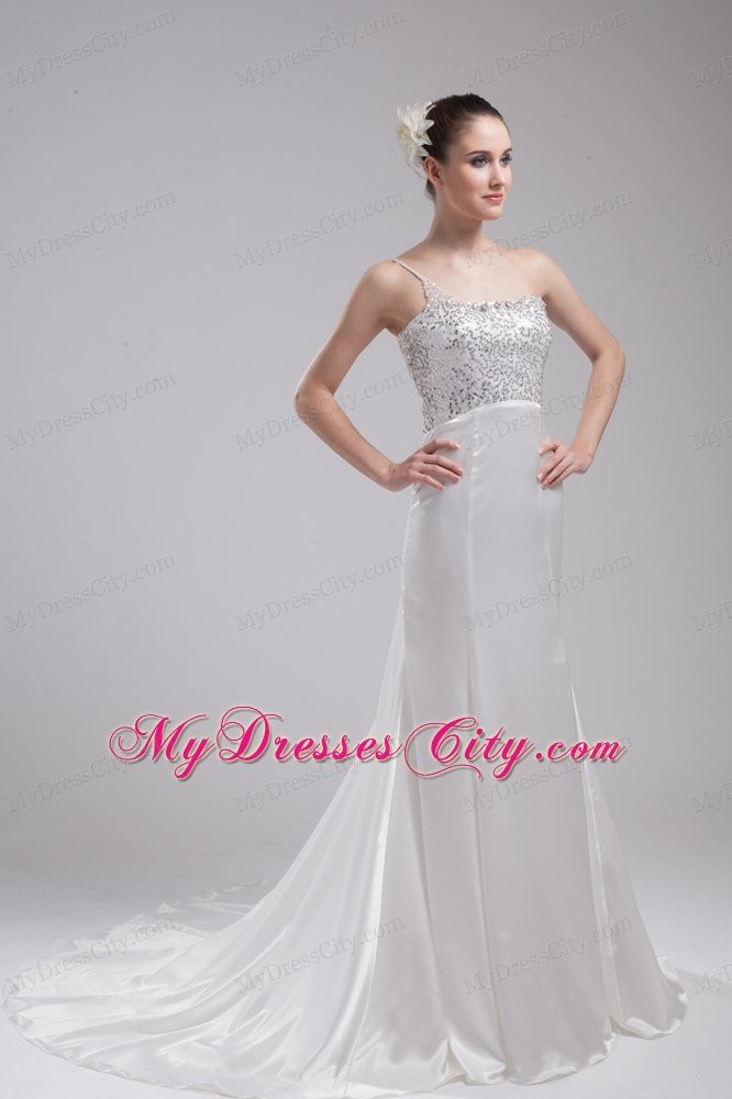 Simple Gray A-line One Shoulder Paillette Beading Wedding Dress