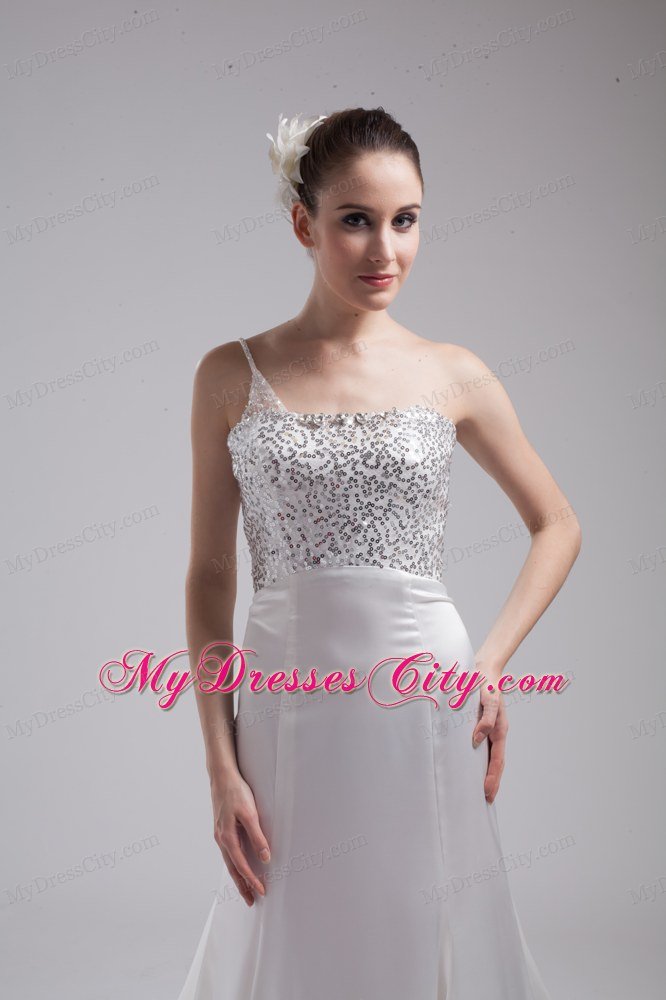 Simple Gray A-line One Shoulder Paillette Beading Wedding Dress