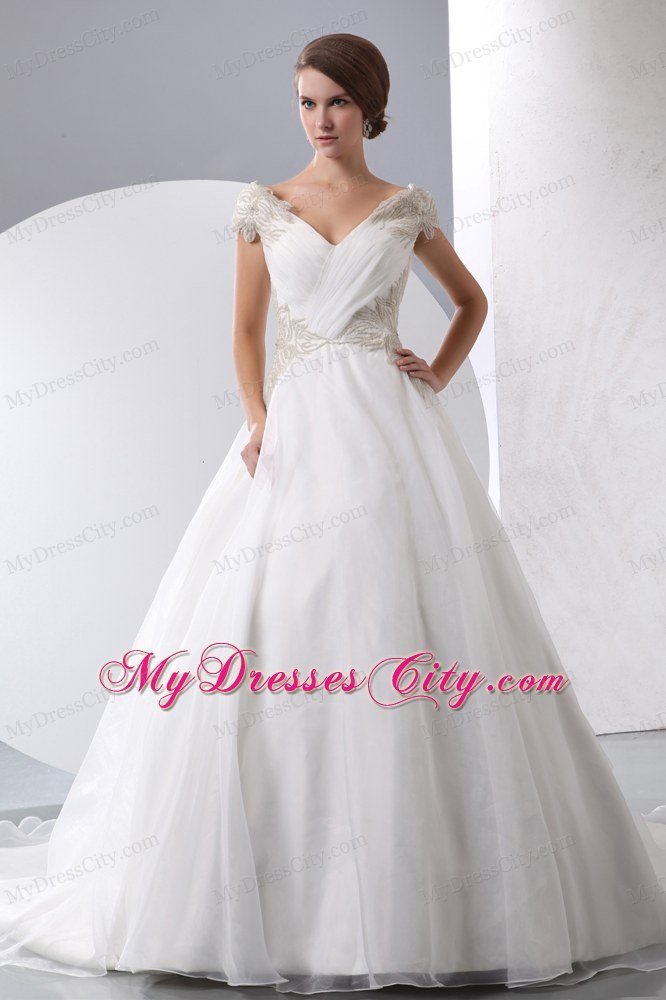 Cheap A-line V-neck Beading Hall Wedding Dress for 2013 Spring