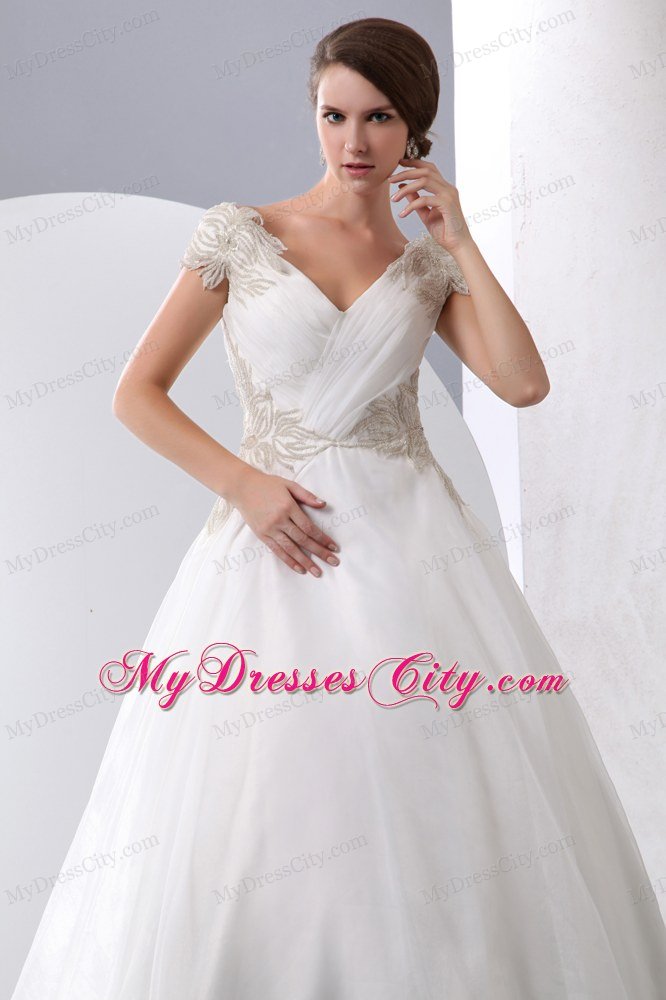 Cheap A-line V-neck Beading Hall Wedding Dress for 2013 Spring