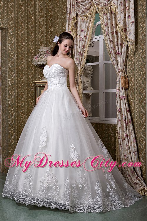 Affordable A-line Sweetheart Summer Hall Wedding Gown with Lace