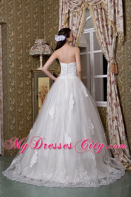 Affordable A-line Sweetheart Summer Hall Wedding Gown with Lace