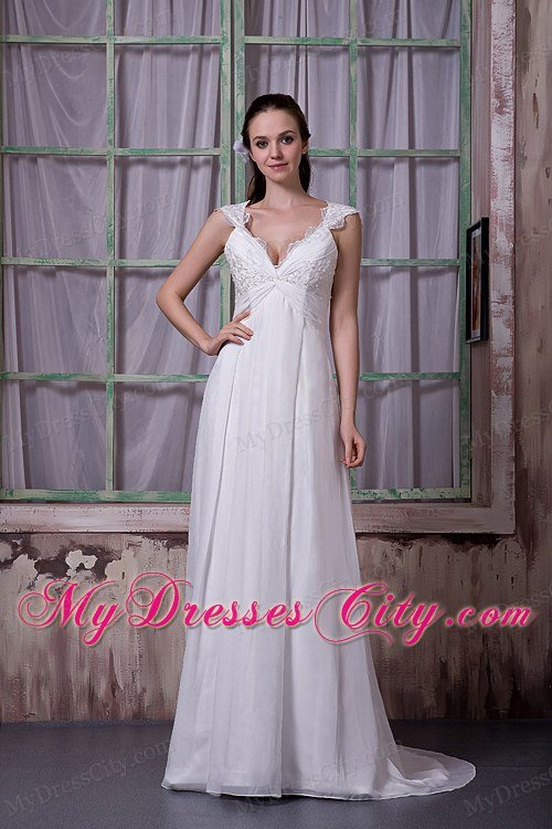 Empire V-neck Appliques Maternity Wedding Dresses with Brush Train