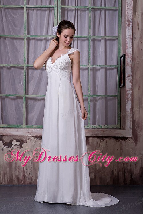 Empire V-neck Appliques Maternity Wedding Dresses with Brush Train