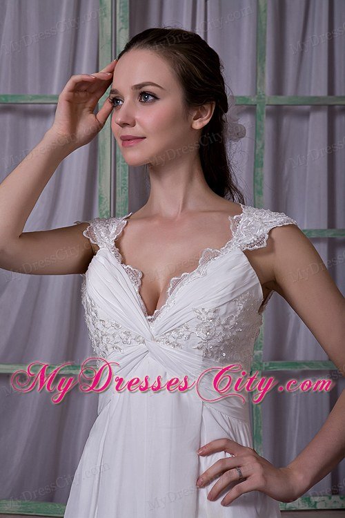 Empire V-neck Appliques Maternity Wedding Dresses with Brush Train