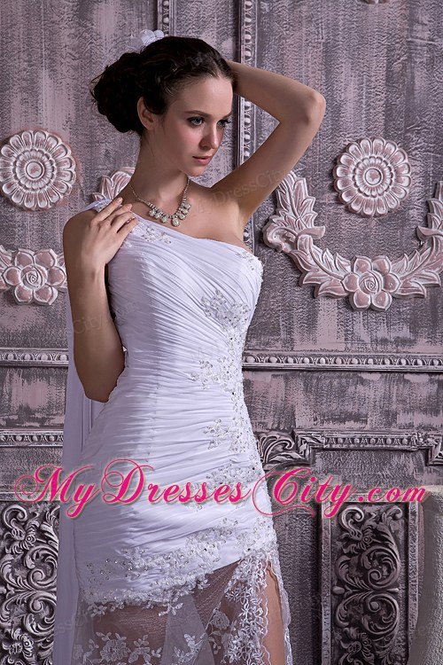 Single Shoulder Watteau Train Lace Appliques Summer Wedding Dress