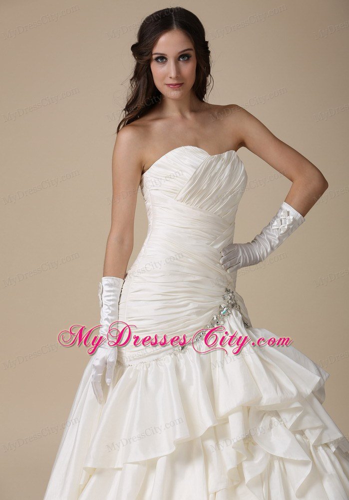 Sexy Mermaid Beading Ruffles Layers Chapel Train Wedding Dress