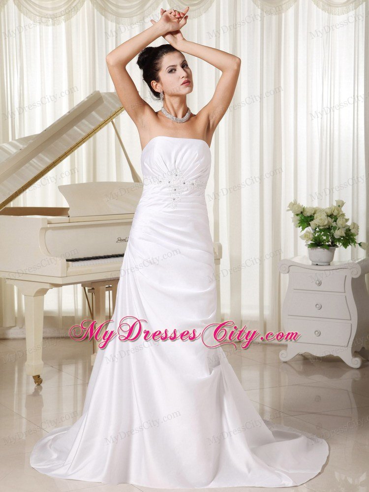 2013 Spring Appliques Decorate Column Strapless Dress for Wedding