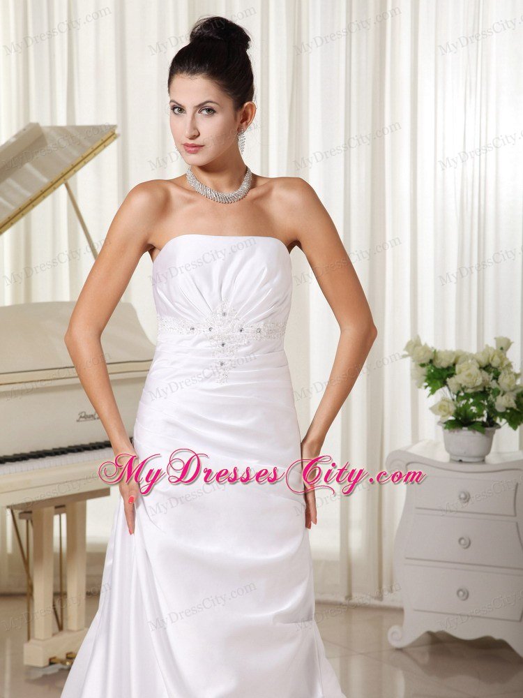 2013 Spring Appliques Decorate Column Strapless Dress for Wedding