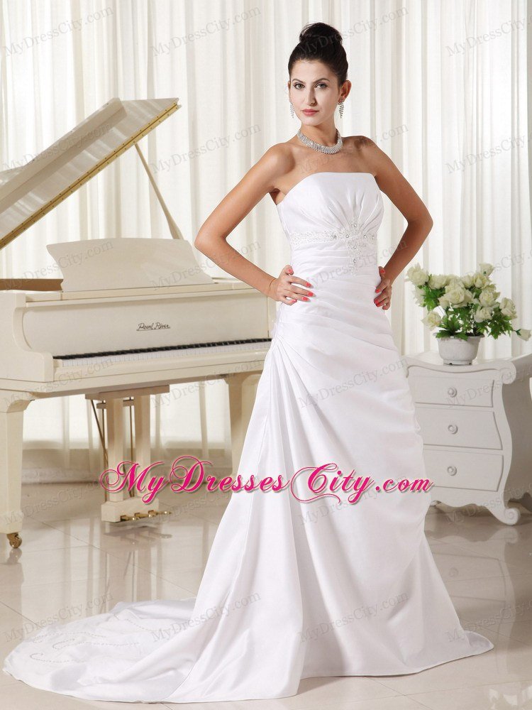 2013 Spring Appliques Decorate Column Strapless Dress for Wedding