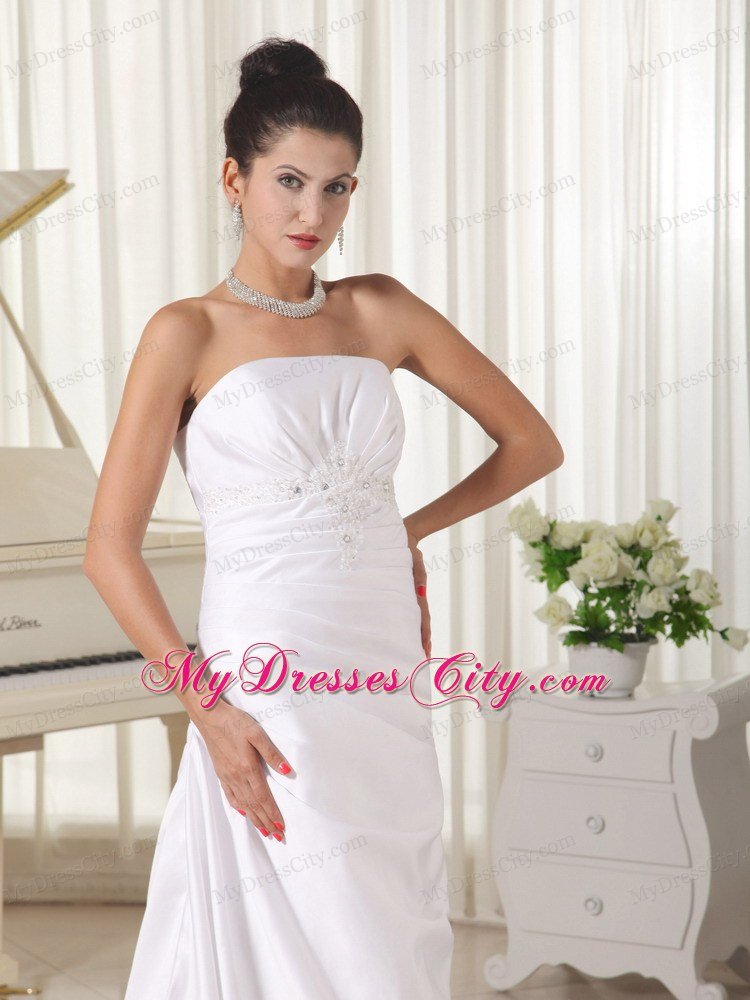 2013 Spring Appliques Decorate Column Strapless Dress for Wedding