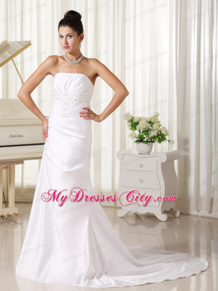 2013 Spring Appliques Decorate Column Strapless Dress for Wedding