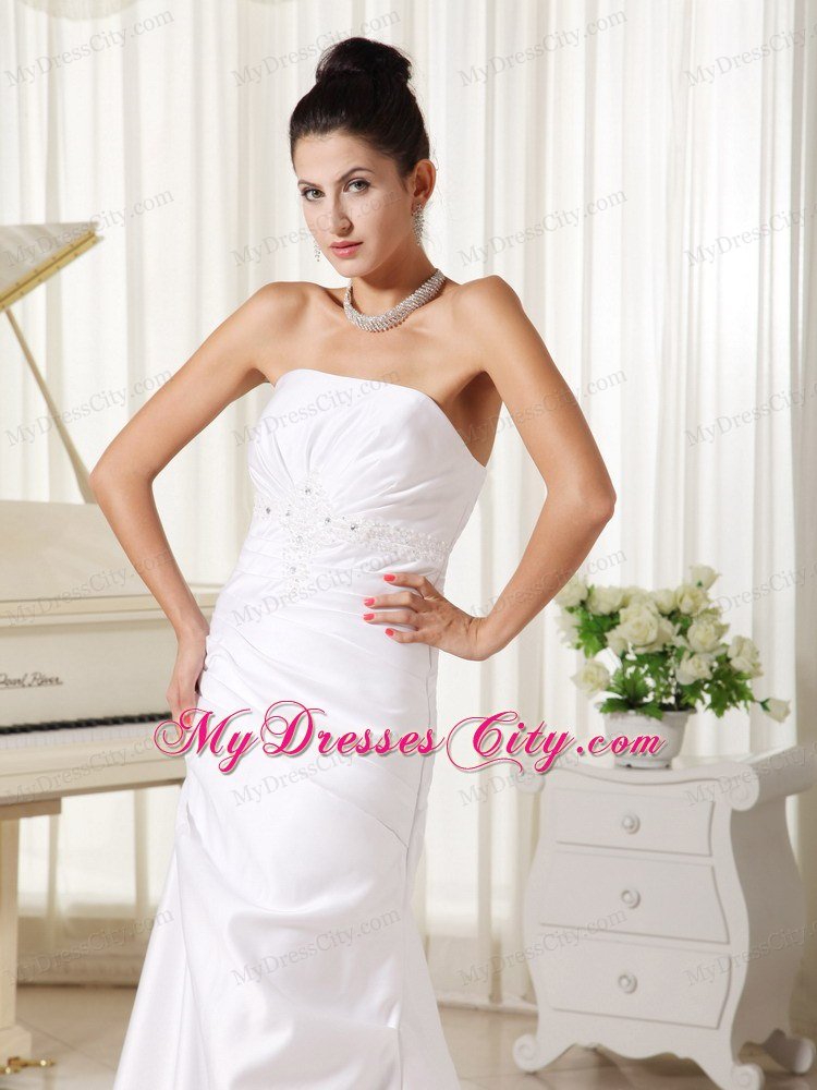 2013 Spring Appliques Decorate Column Strapless Dress for Wedding