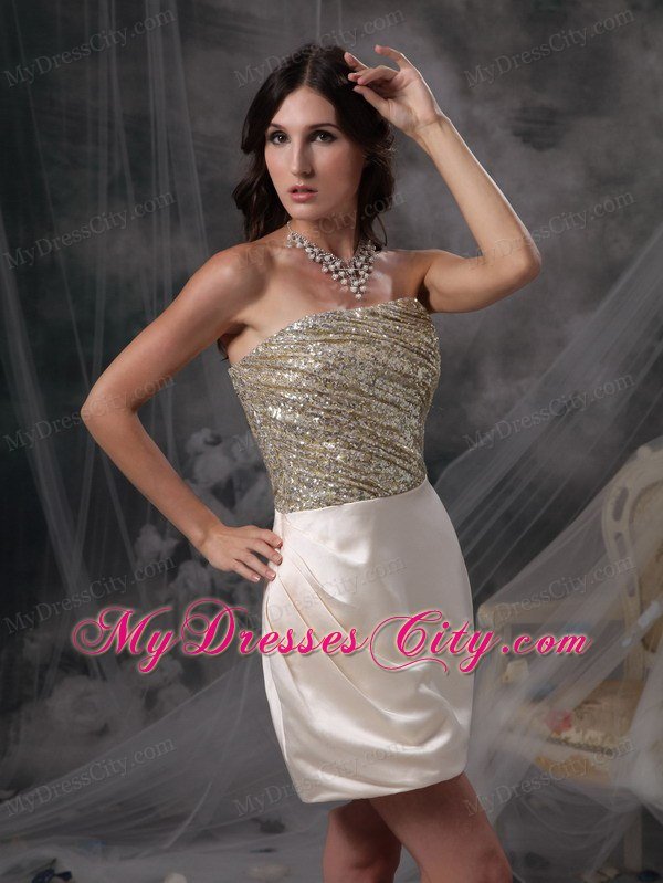 Champagne Column Strapless Club Wears with Beading and Ruching