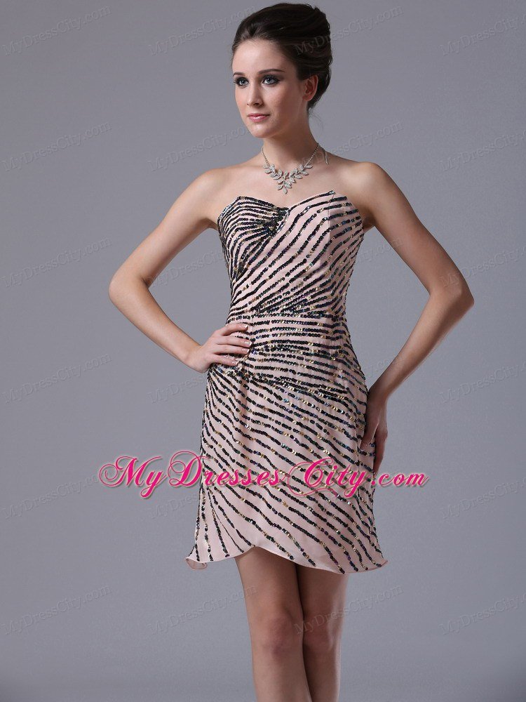 Sequined Sweetheart Column Mini-length Chiffon Dress for Nightclub