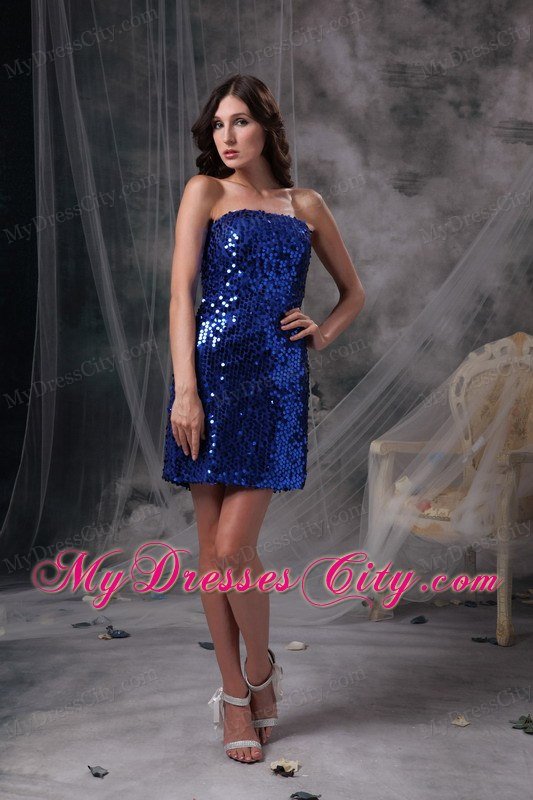 Mini Strapless Peacock Blue Paillette Nightclub Dress