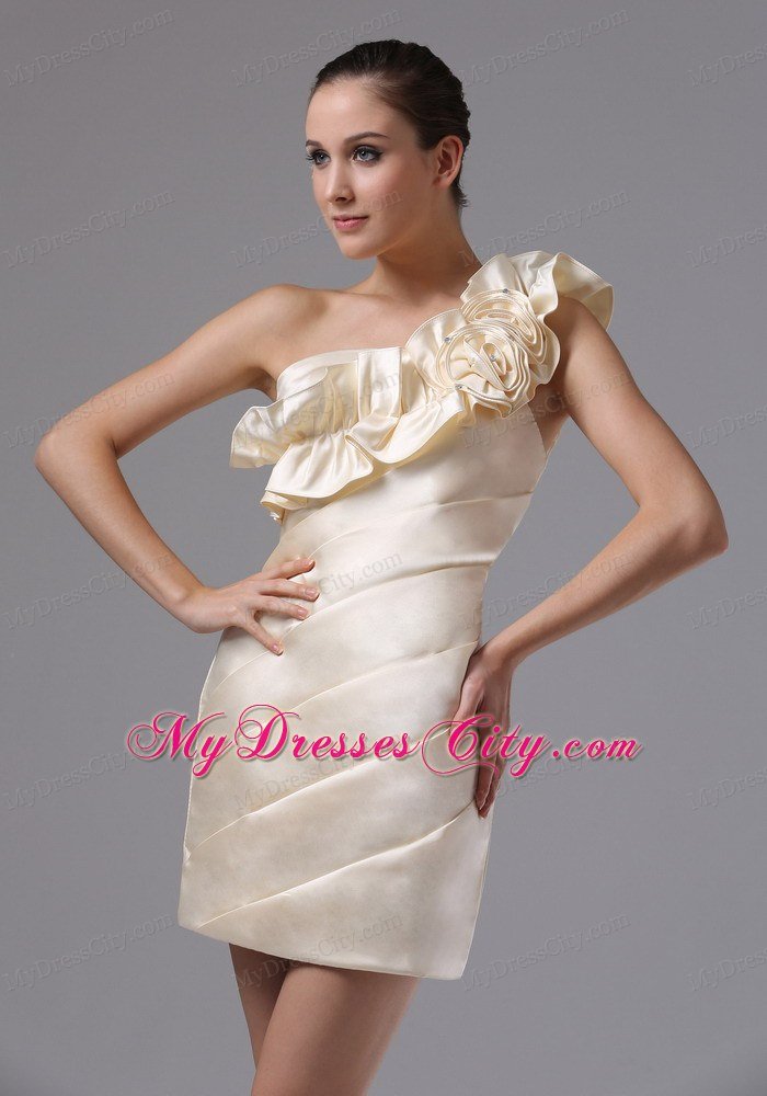 Champagne Single Shoulder Ruched Club Wear with Flower