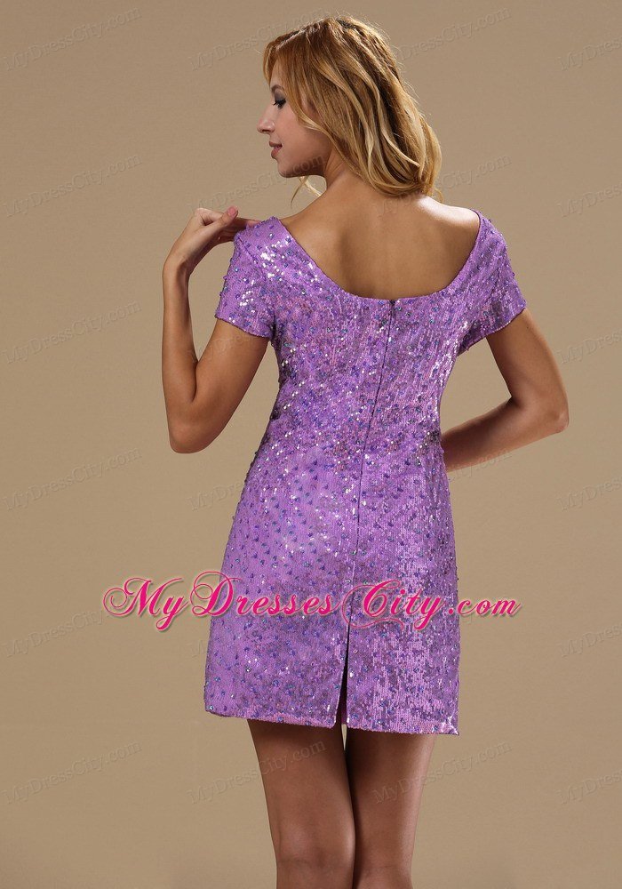 Short Lavender Scoop Nightclub Dress with Sequins