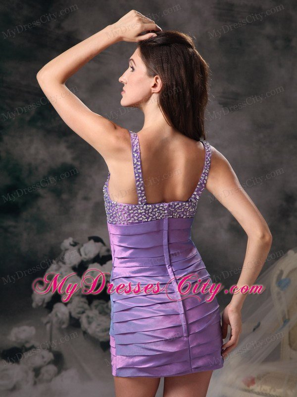Short Lavender Straps Taffeta Mini Nightclub Dress with Beading
