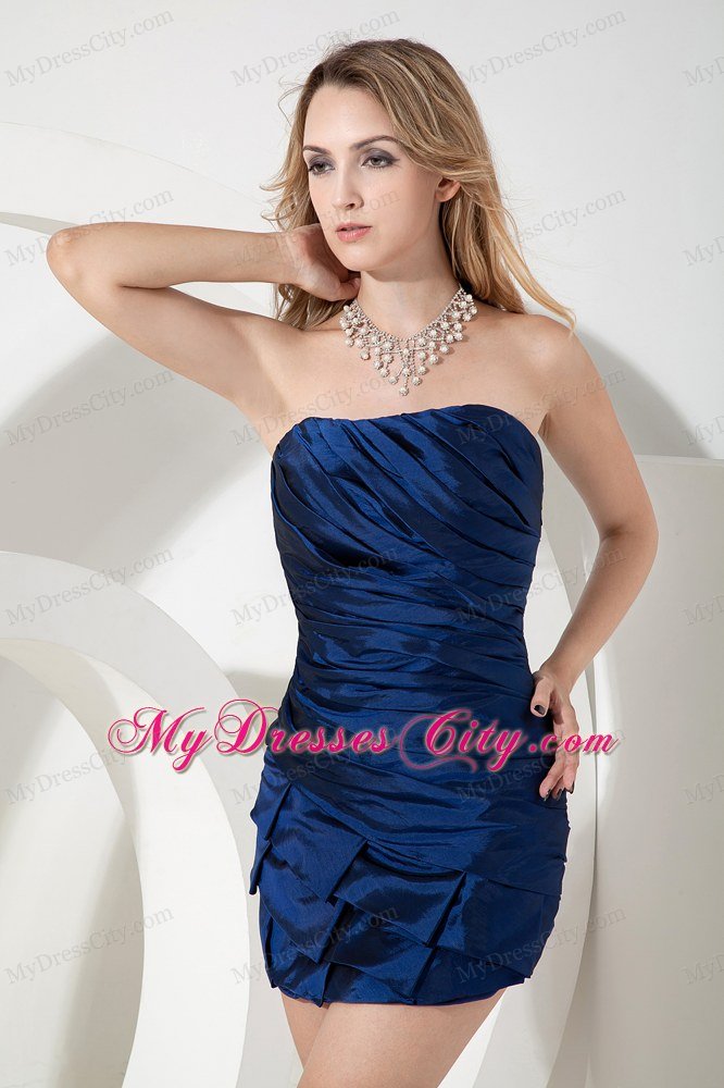 Mini-length Blue Sheath Prom Dress for Nightclub with Ruches
