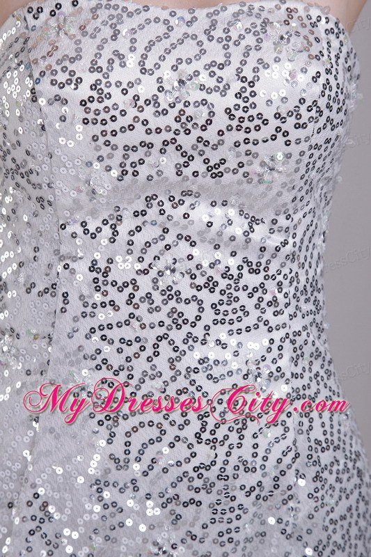 Silver Column Strapless Short Sequined Dress for Nightclub