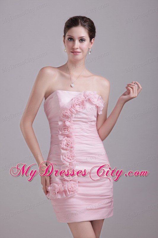 Pink Column Strapless Mini-length Hand Flowers Nightclub Dress