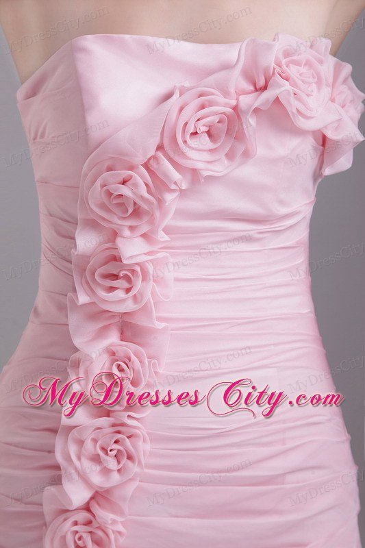 Pink Column Strapless Mini-length Hand Flowers Nightclub Dress