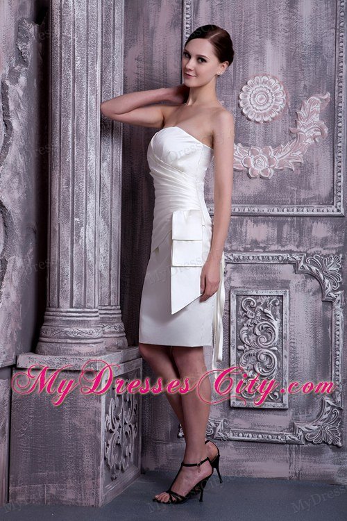 Elegant White Ruched Knee-length Strapless Nightclub Dress