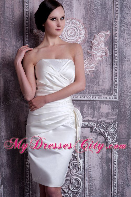 Elegant White Ruched Knee-length Strapless Nightclub Dress