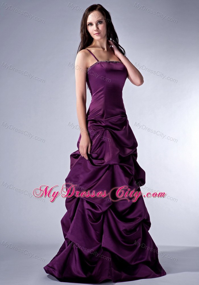 Dark Purple Column Pick-ups Spaghetti Straps Prom Pageant Dress