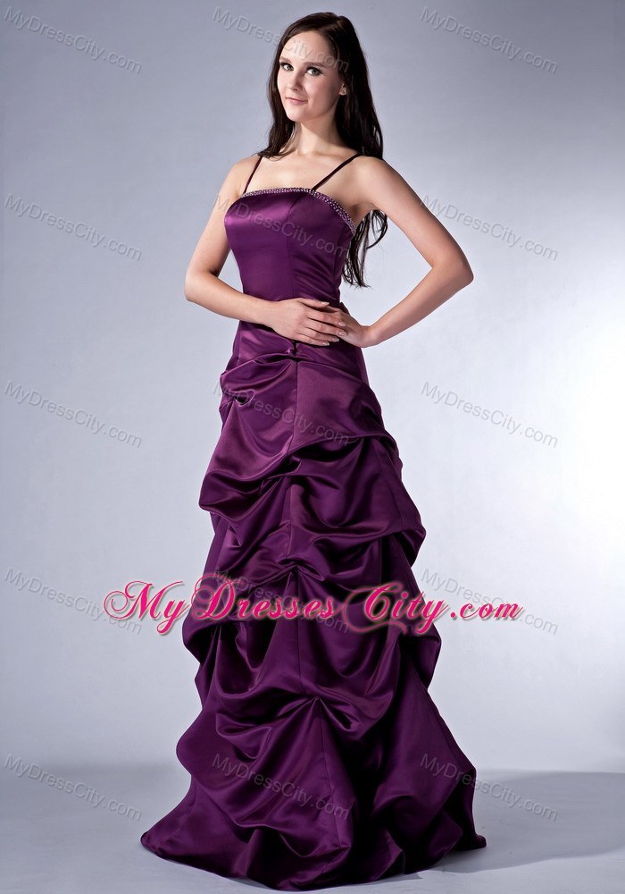 Dark Purple Column Pick-ups Spaghetti Straps Prom Pageant Dress