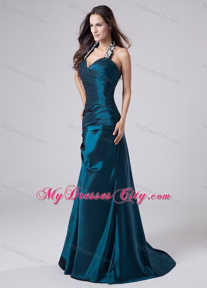Appliques Halter Sweetheart Turquoise Long Pageant Gown