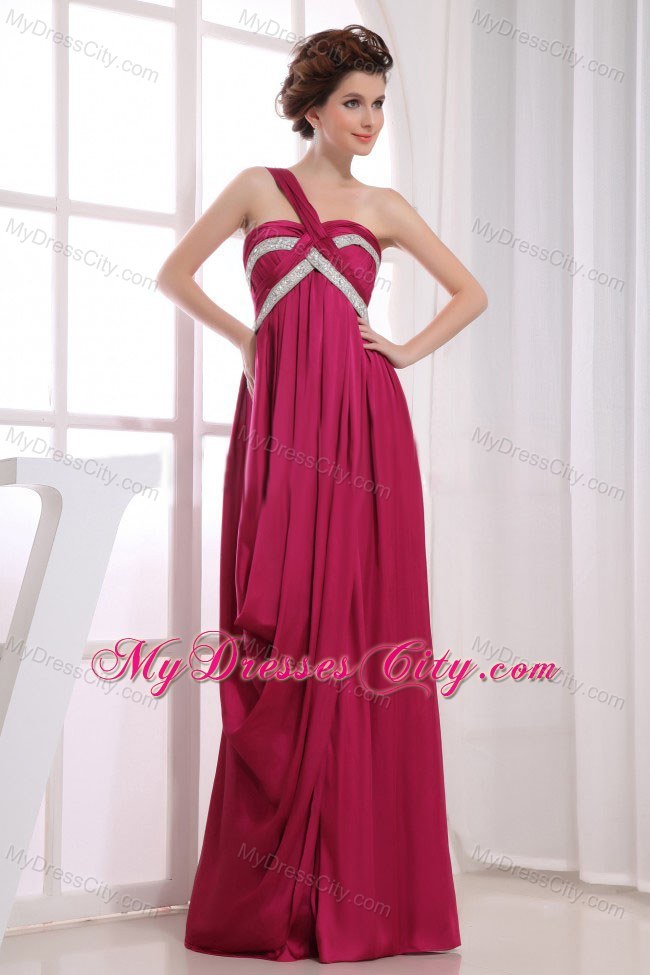 Single Shoulder Pageant Dress with Pleats and Beading