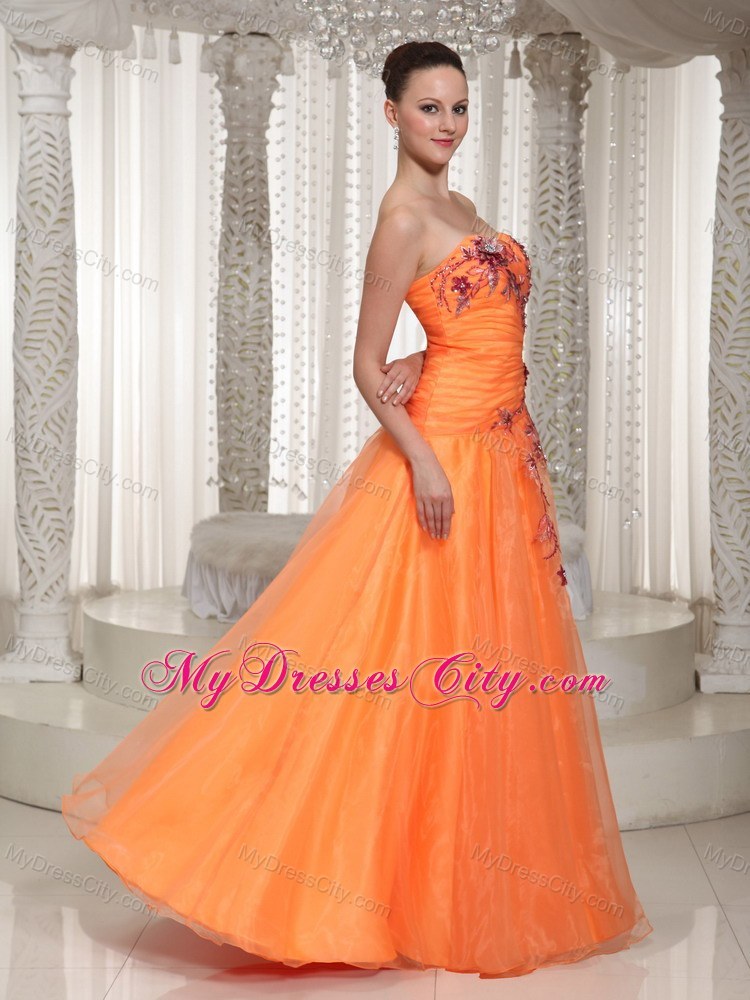 Orange A-Line Floor-length Organza Appliques Pageant Dress