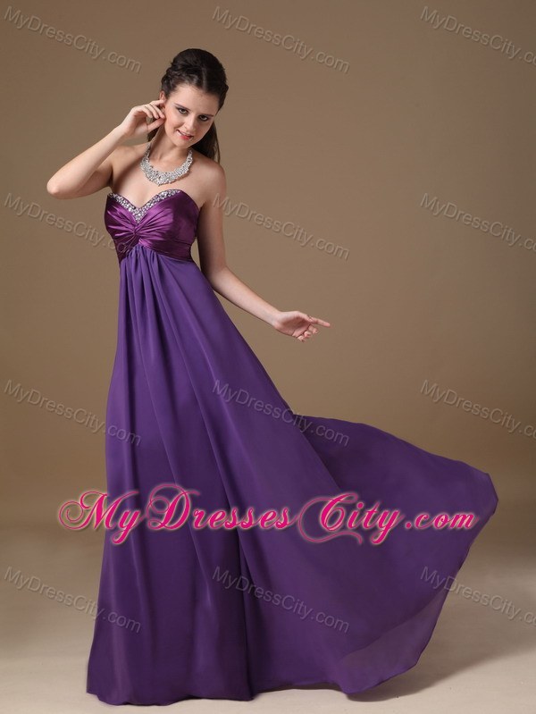 Purple Sweetheart Chiffon Beading Prom Dress Floor-length