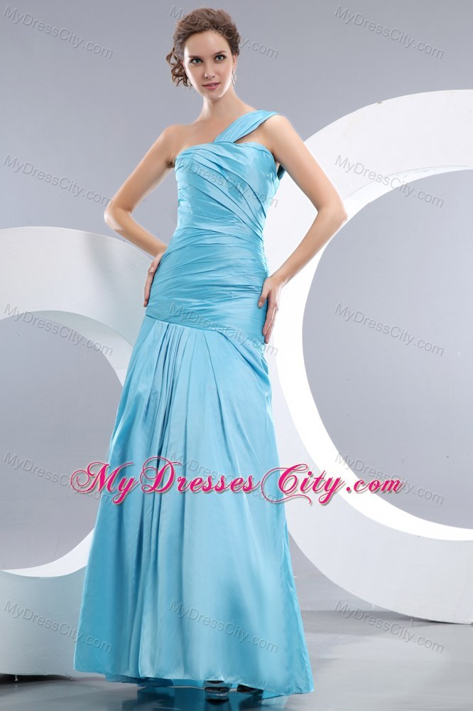 Mermaid Ruched Blue Pageant Evening Dress with One Shoulder