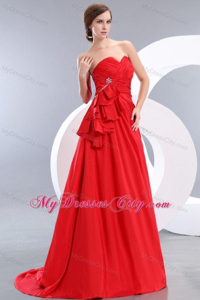 Hot Red Strapless Beading Prom Pageant Dress with Tieback