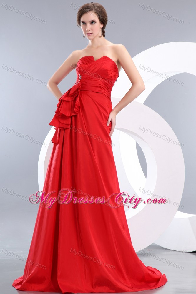 Hot Red Strapless Beading Prom Pageant Dress with Tieback