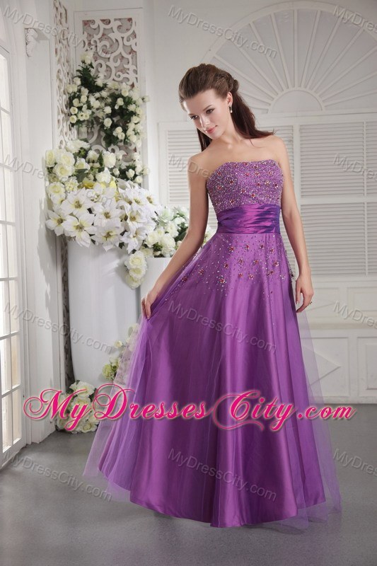 Wholesale Strapless Beaded Purple Pageant Dress with Ribbon